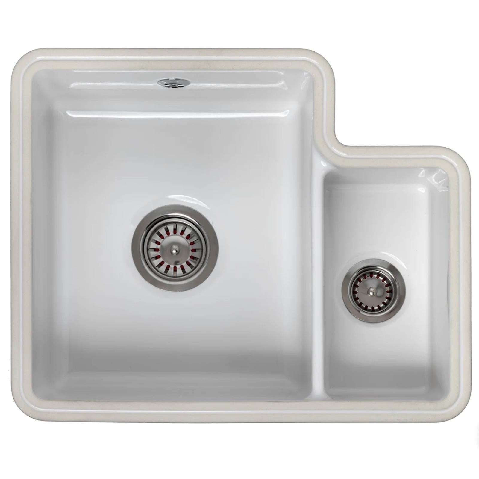 Reginox Tuscany II Undermount White Ceramic 1.5 Bowl Kitchen Sink With Wastes
